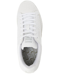 Puma White Match Embossed Leather Low Top Sneakers
