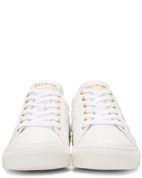 Balmain White Quilted Leather Sneakers