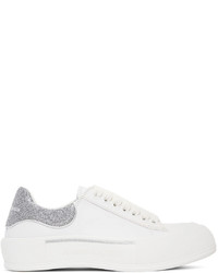 Alexander McQueen White Silver Deck Lace Up Plimsoll Sneakers
