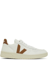 Veja White Tan Leather V 10 Sneakers