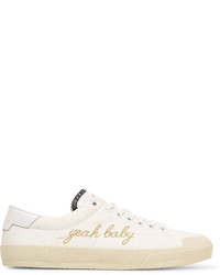 Saint Laurent Yeah Baby Leather Trimmed Embroidered Canvas Sneakers