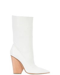 White Leather Mid-Calf Boots