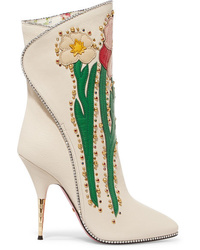 Gucci Fosca Appliqud Embellished Textured Leather Ankle Boots