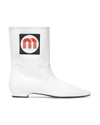 Miu Miu Logo Appliqud Patent Leather Ankle Boots