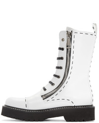 Dolce & Gabbana White Leather Combat Boots