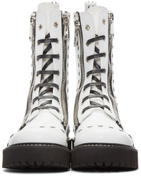 Dolce & Gabbana White Leather Combat Boots