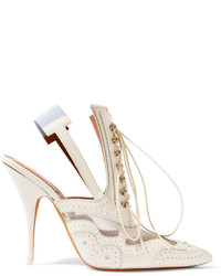 Givenchy Slingback Mules In Mesh Paneled White Leather