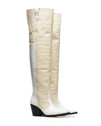 Ganni White Nadine 70 Leather Thigh High Boots