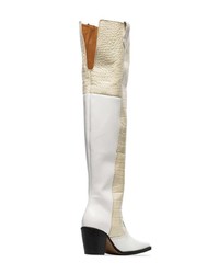 Ganni White Nadine 70 Leather Thigh High Boots