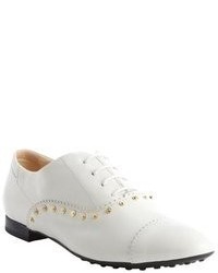 Tod's White Leather Studded Detail Lace Up Oxfords