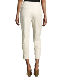 Brunello Cucinelli Flat Front Cropped Leather Pants Off White