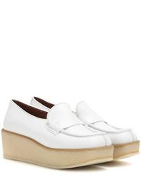 White Leather Platform Loafers
