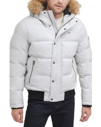 Tommy Hilfiger Faux Leather Hooded Puffer Bomber Jacket In Ice At Nordstrom