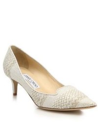 Jimmy Choo Allure 50 Woven Textile Leather Mid Heel Pumps