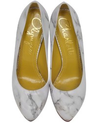 Charlotte Olympia Dolly White Marble Print Leather Platform Pump