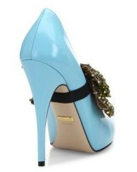 Gucci Elaisa Removable Crystal Bow Leather Point Toe Pumps