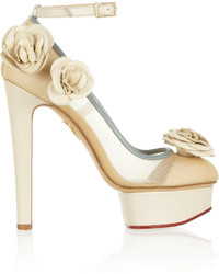 Charlotte Olympia Flora Leather And Mesh Pumps Ivory