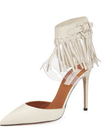 Valentino Fringed Ankle Strap Leather Pump Ivory