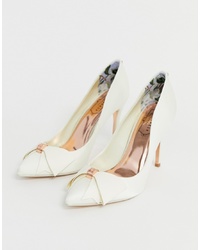 Ted Baker Ivory Satin Bow Detail Heeled Court Shoe