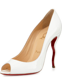 Christian Louboutin Jolly Patent Squiggle Heel Red Sole Pump White
