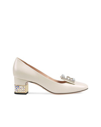 Gucci Leather Mid Heel Pump With Crystal G