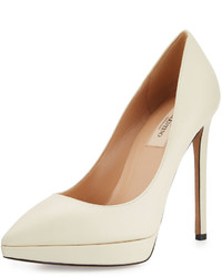 Valentino Leather Pointed Toe Platform Pump Off White