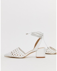 RAID Olena White Woven Ankle Tie Heeled Shoes