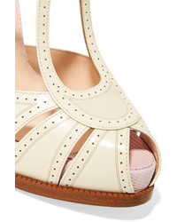 Fendi Perforated And Lizard Effect Leather Mary Jane Pumps Off White