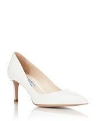 Prada Leather Pointed Toe Pumps White
