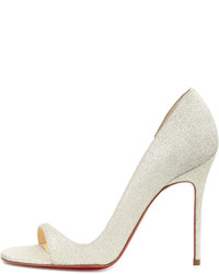 Christian Louboutin Toboggan Glitter Leather Red Sole Pump Ivory