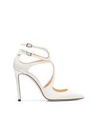 Jimmy Choo White Lancer 100 Patent Leather Pumps