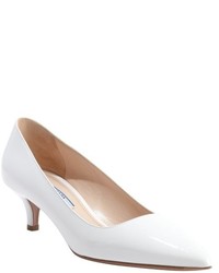 Prada White Patent Leather Pointed Toe Kitten Pumps