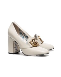 Gucci White Victoire 95 Gg Loafer Heels