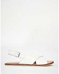 Asos Brand Sandals In White Leather With Cross Over Strap