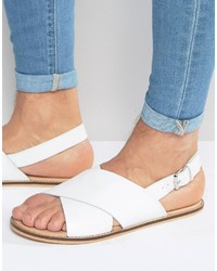 Asos Brand Sandals In White Leather With Cross Over Strap