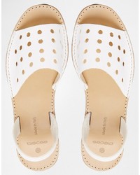 Pieces Evey White Perforated Leather Two Part Flat Sandals