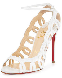 Christian Louboutin Houla Hot Patent 100mm Red Sole Sandal White