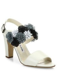 Manolo Blahnik Khanfior 90 Flower Leather Slingback Sandals