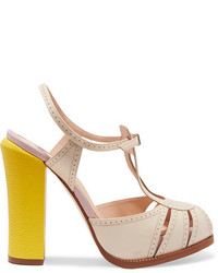 Fendi Leather And Lizard Effect Mary Jane Sandals Neutral