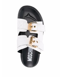 Moschino Logo Engraved Leather Sandals