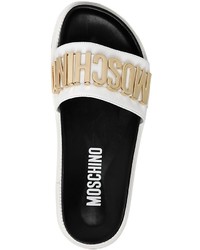Moschino Logo Lettering Leather Slide Sandals