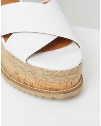 KG by Kurt Geiger Noah White Leather Tie Up Flatform Sandals