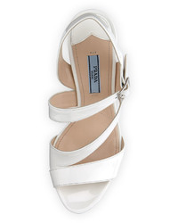 Prada Patent Asymmetric Sandal Bianco