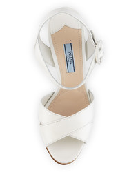 Prada Patent Leather Crisscross Sandal White