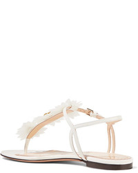 Charlotte Olympia Posey Appliqud Leather Sandals White