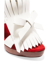 Christian Louboutin Soclogolfi 120 Fringed Leather Platform Sandals White