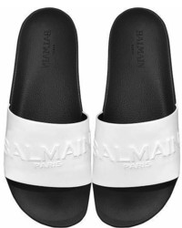 Balmain White Leather Calypso Slide Sandals