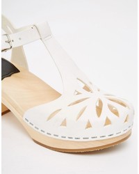 Swedish Hasbeens White Leather Lacy Sandals