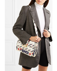 Fendi Baguette Bead Embellished Printed Leather Shoulder Bag
