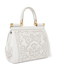 Dolce & Gabbana Sicily Small Cutout Embroidered Leather Tote